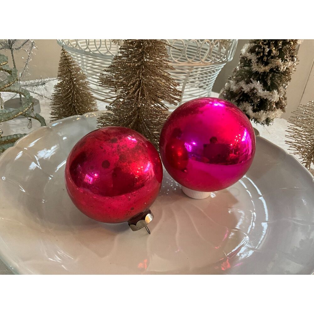 Vintage 2 fuschia hot pink Christmas balls larger size